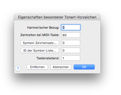 Dialogbox Eigenschaften besonderer Tonart-Vorzeiche
